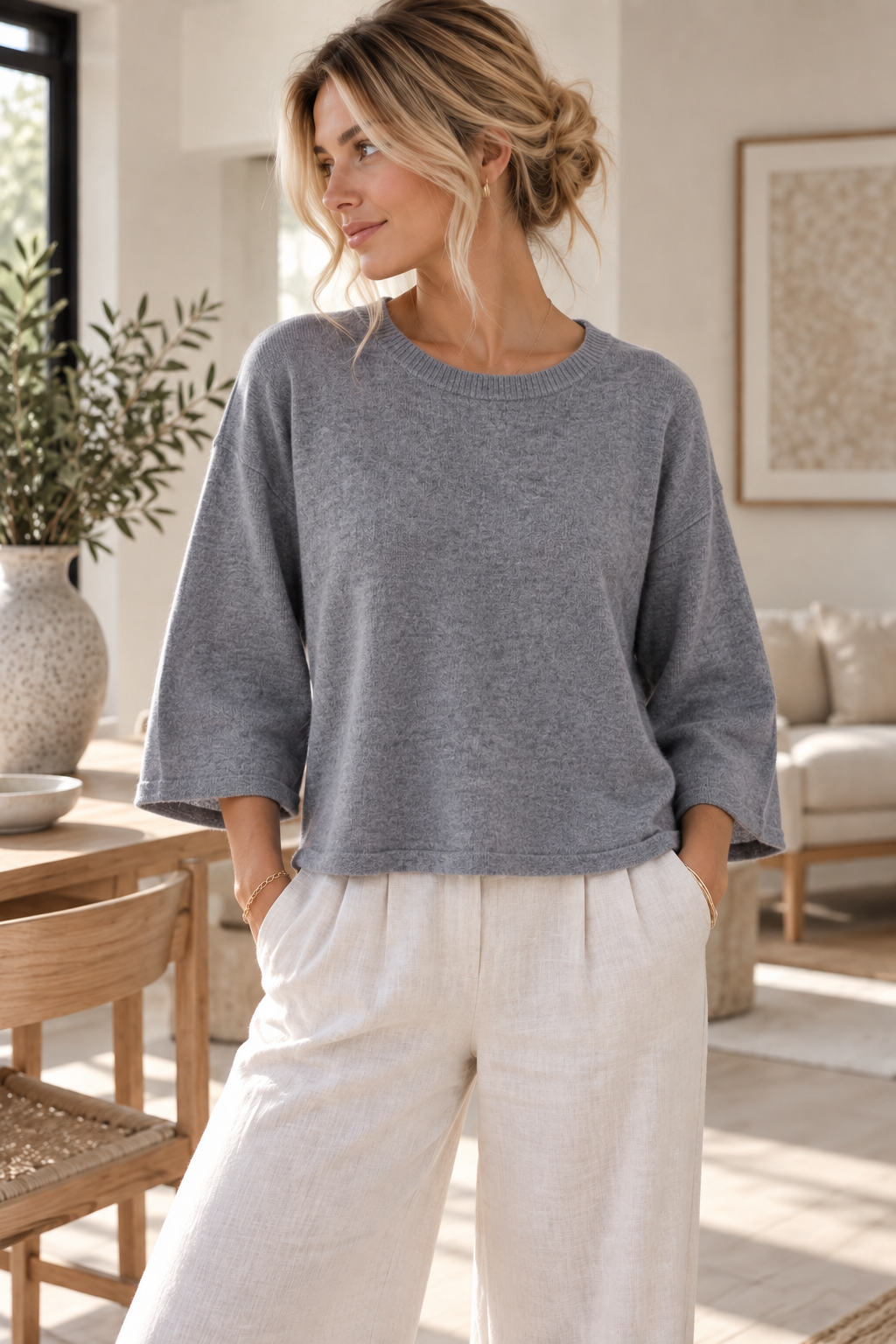 Sweater met 3/4-mouwen - Grey