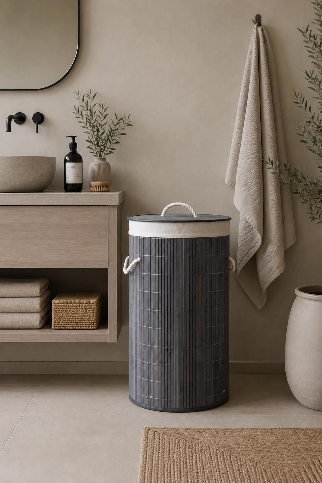 Wasmand van bamboe - Grijs
