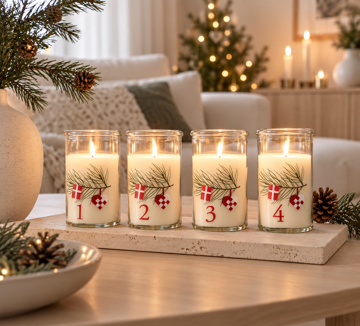 Adventskaarsen in Glas - Set van 4 stuks