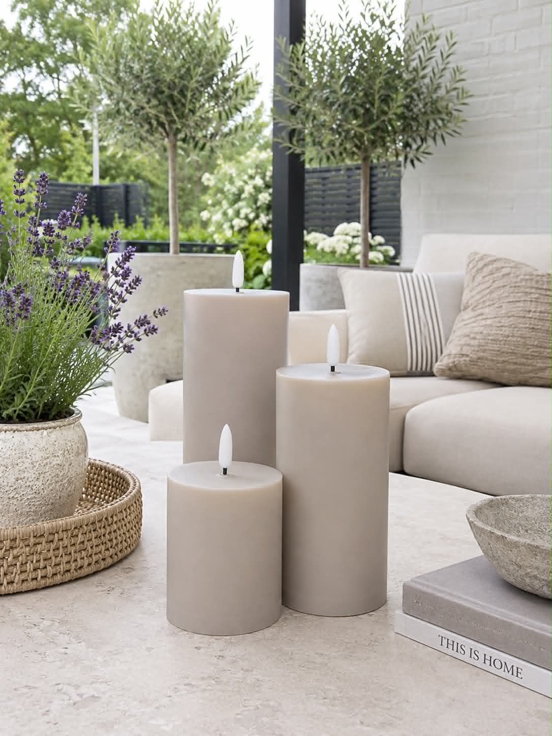 LED buitenblokkaarsen set van 3 stuks – Zand