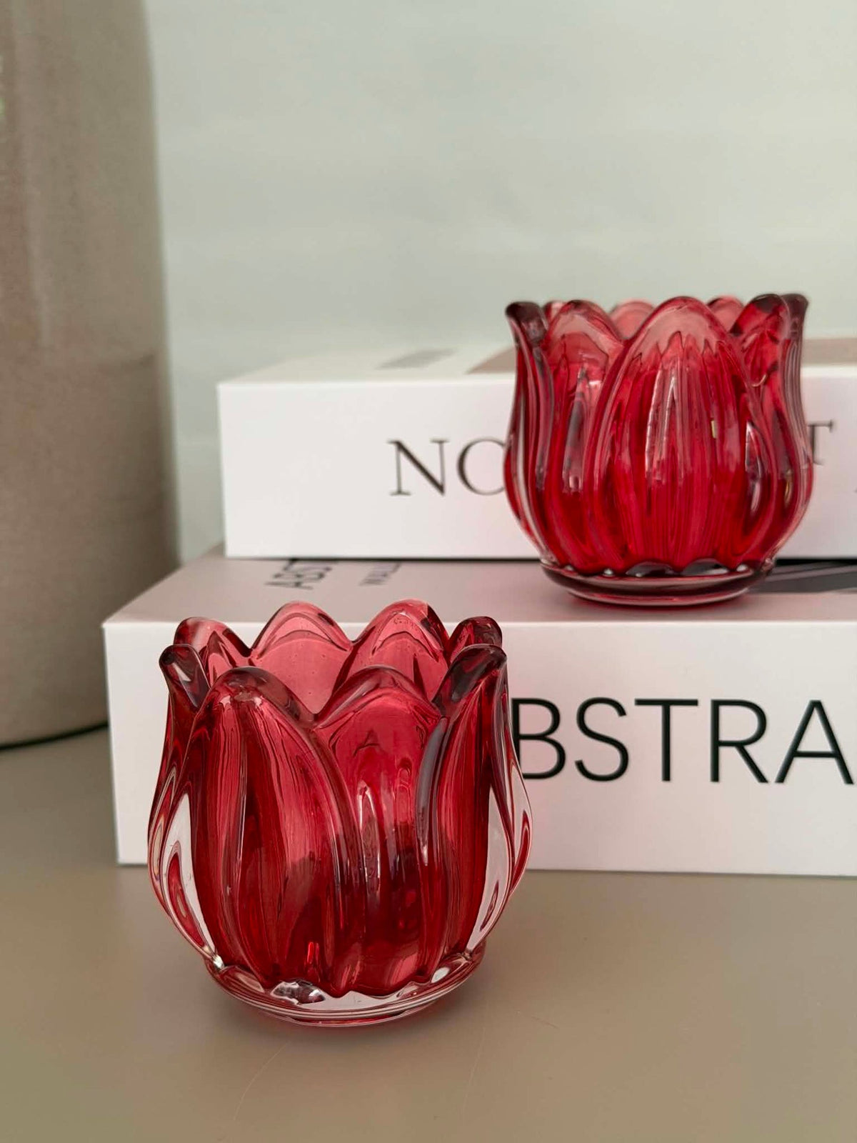 Theelichthouder rode tulp - set van 2 stuks