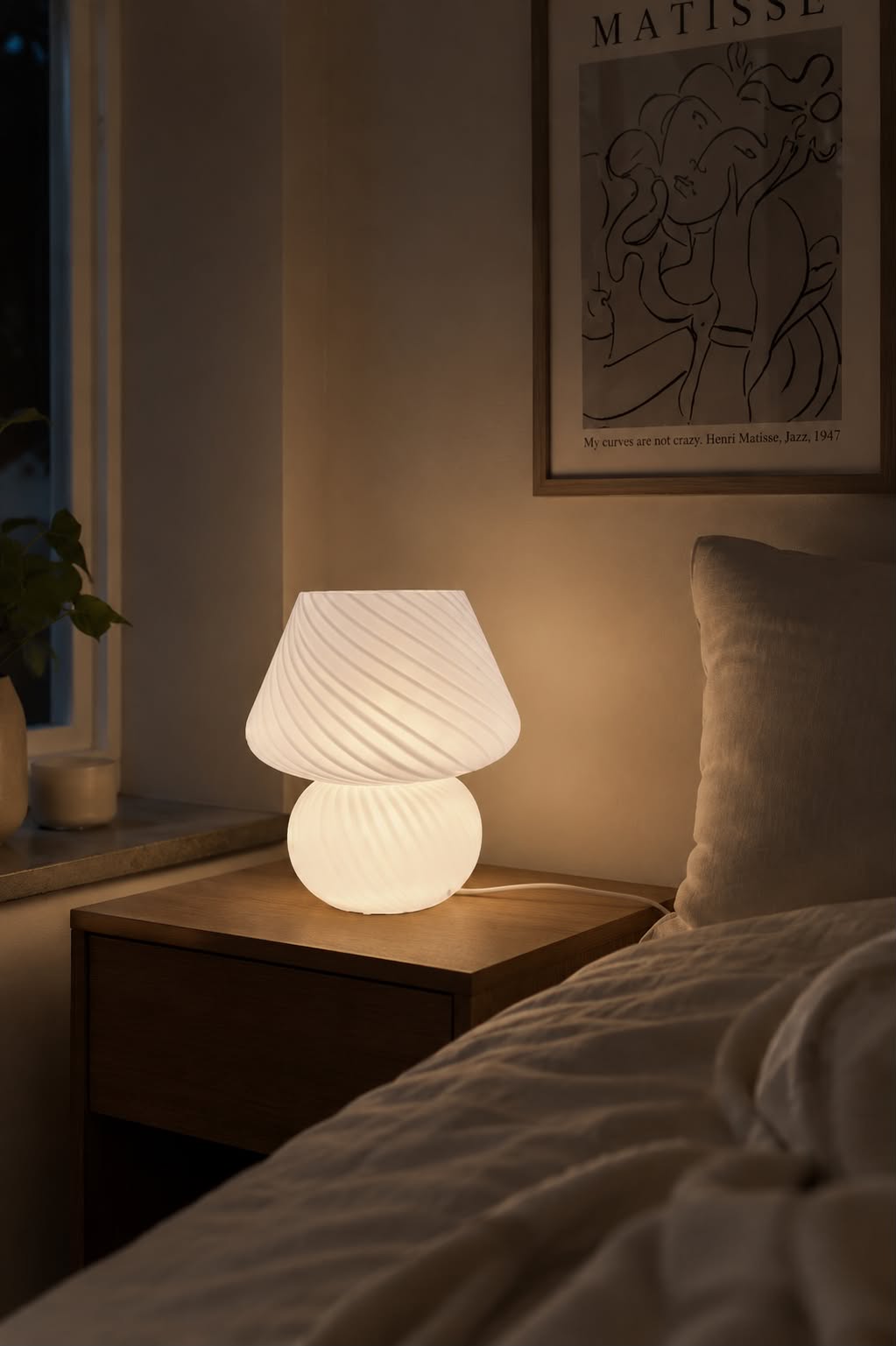Mushroom Large - Wit mondgeblazen glas