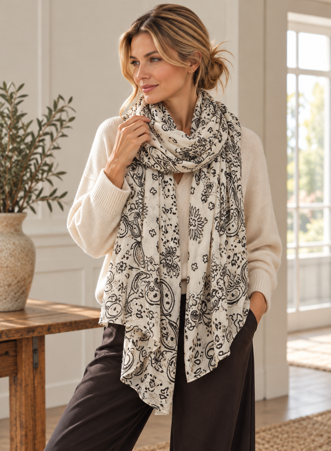 Sjaal viscose/wol - beige