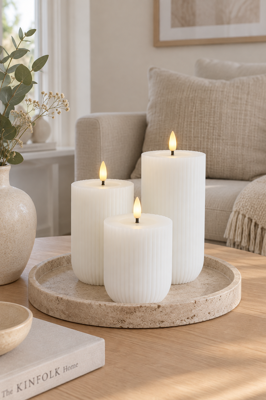 LED stompkaarsen met ribbels - 3 stuks met afstandsbediening