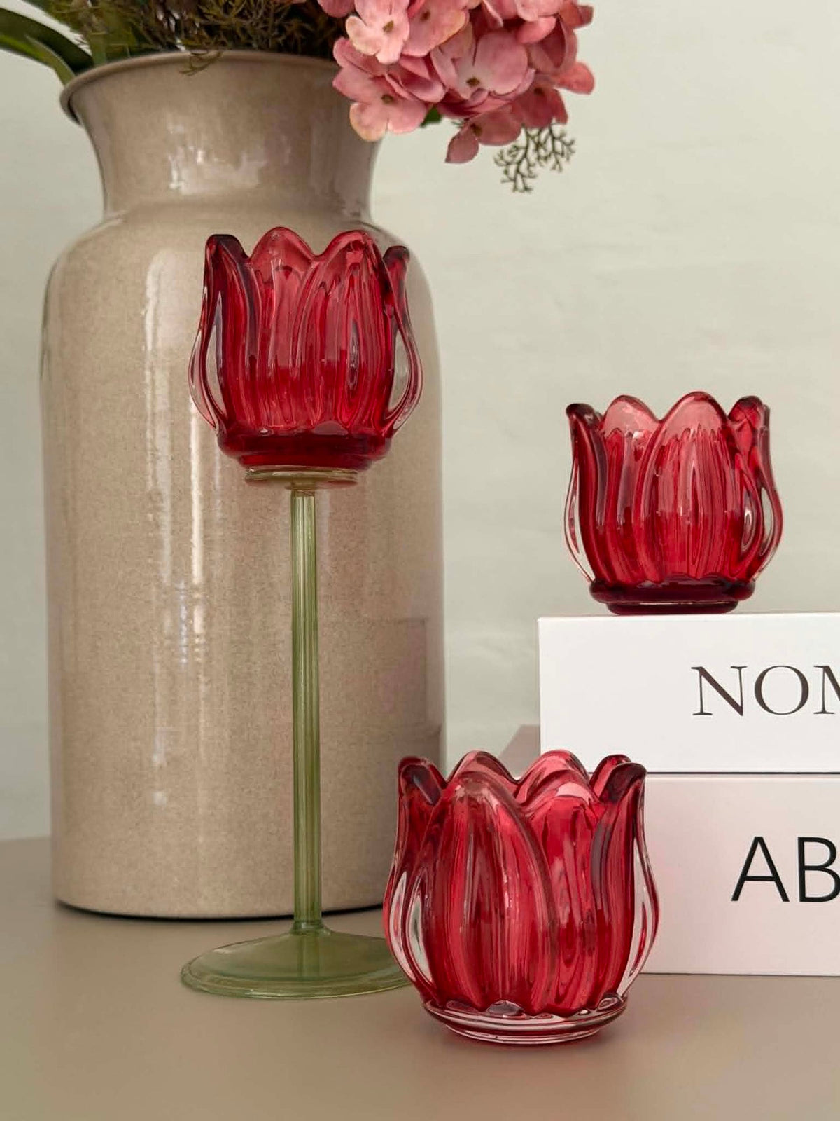 Theelichthouder rode tulp - set van 2 stuks