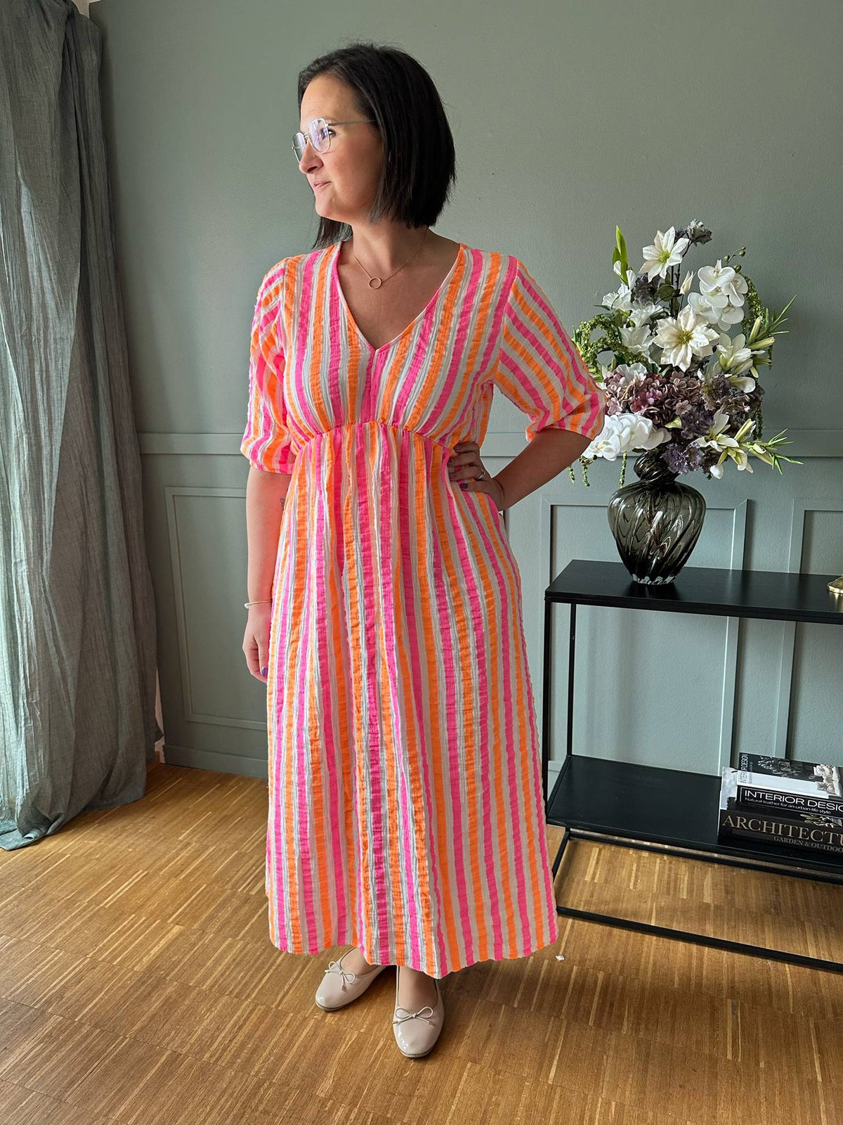 Jurk Andrea - Stripe Fuxia/Orange