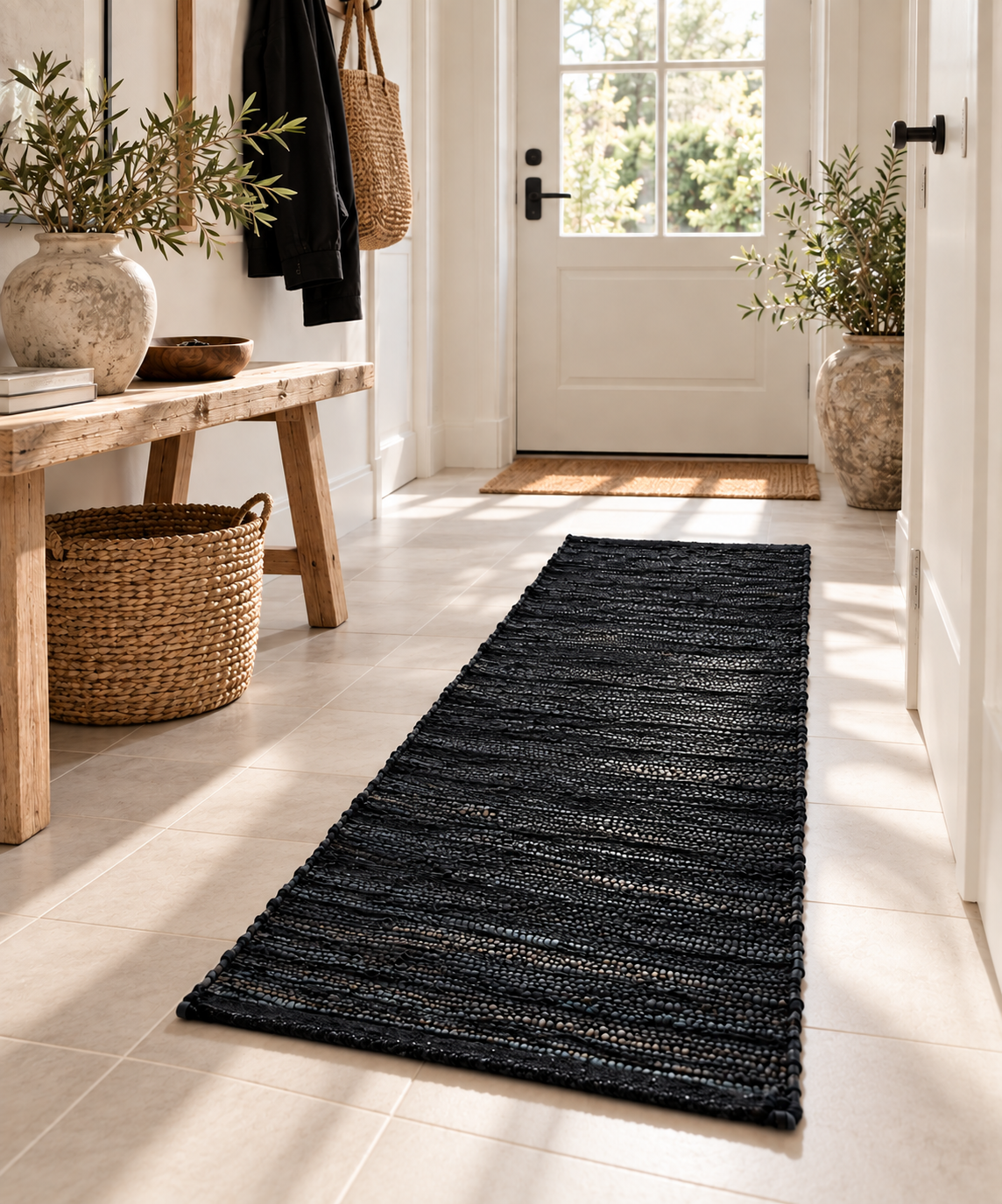 Vloerkleed van zwart leer – 70×140