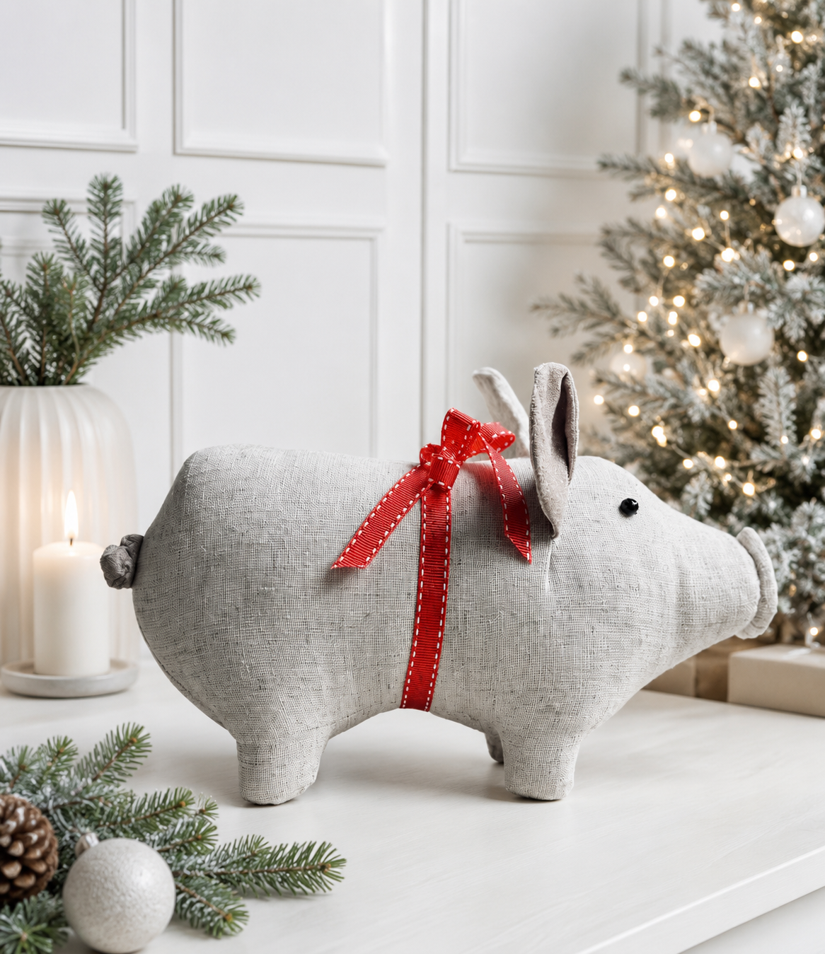 Kerstvarken met strik - Zand