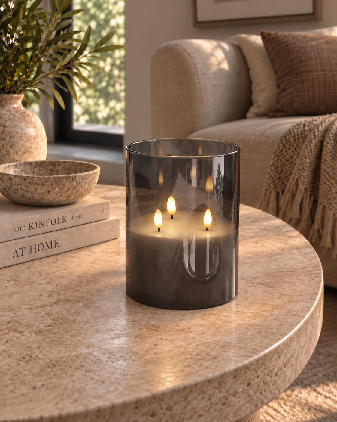 Grote LED blokkaars in glas met 3 wickjes