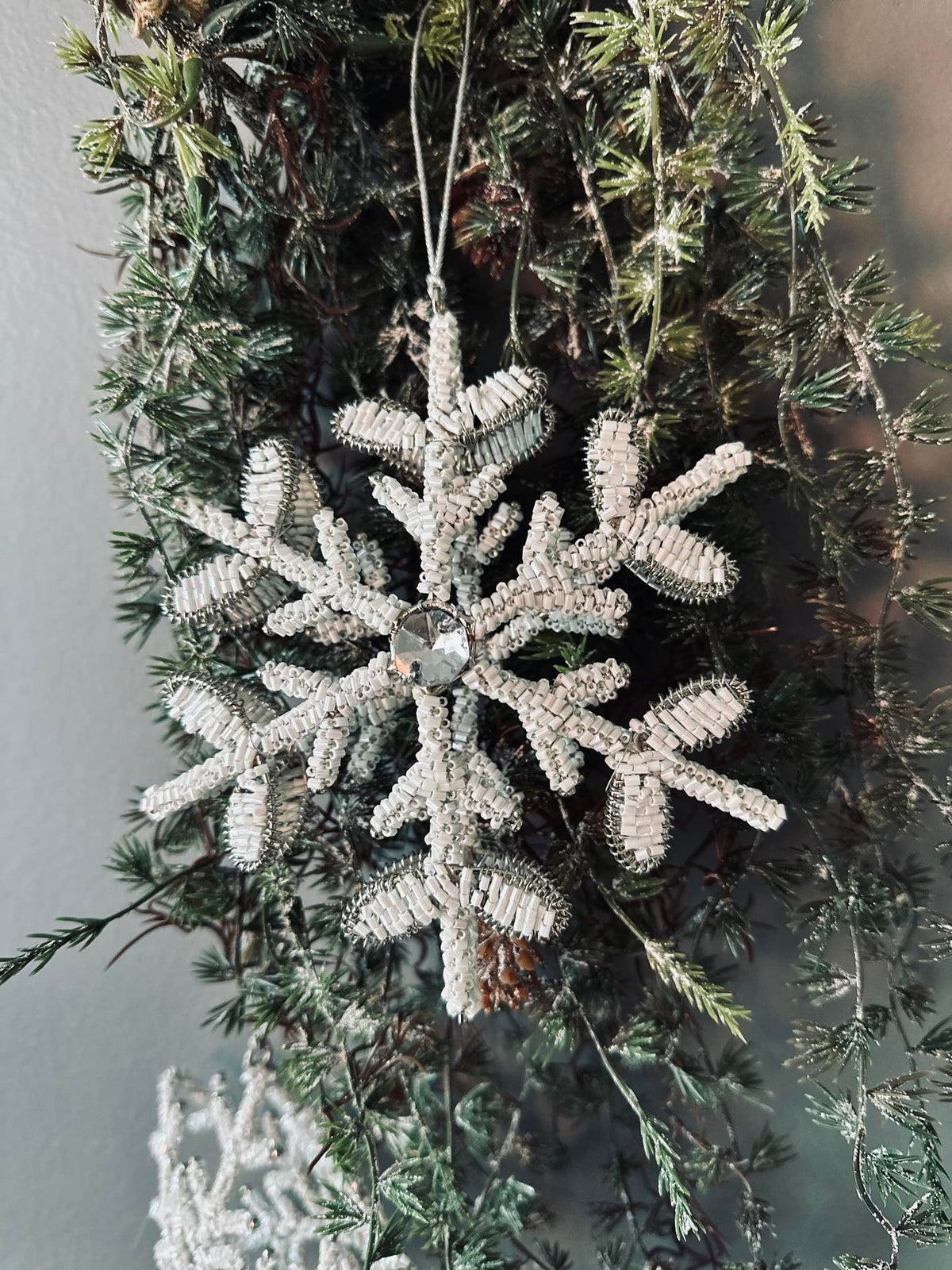 Kersthanger silver / white mix