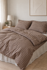 Gestreept beddengoed beige streep  140x200