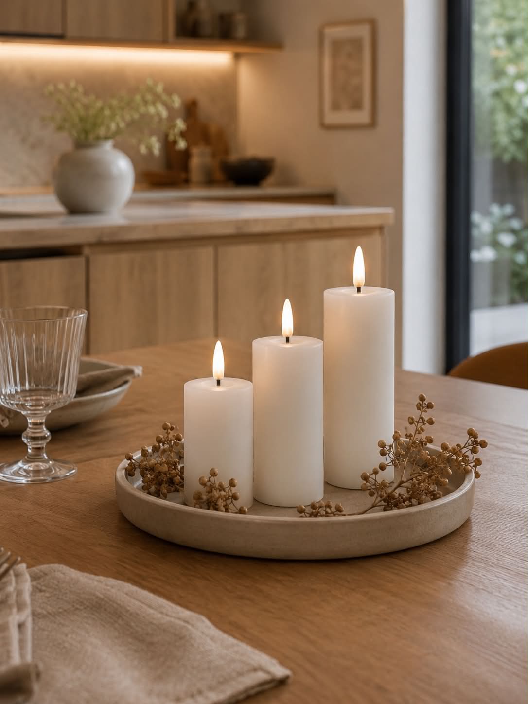 LED-stompkaarsen / wit – 3 stuks met afstandsbediening