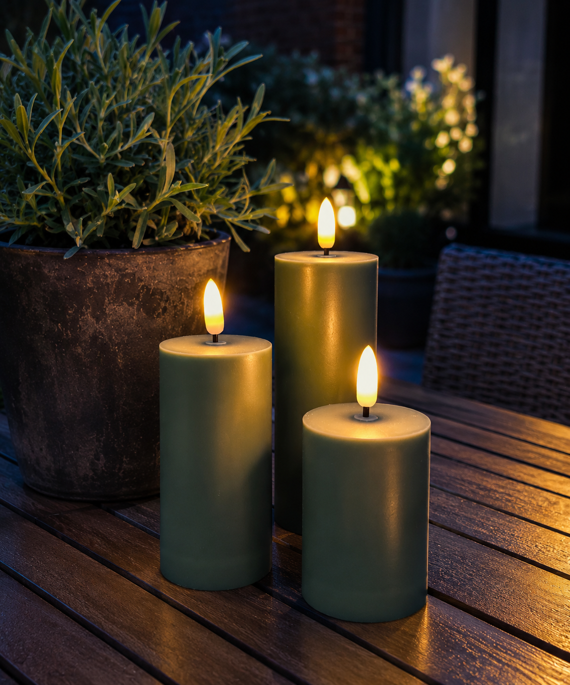 LED Buiten Stompkaarsen - Set van 3 stuks - Groen