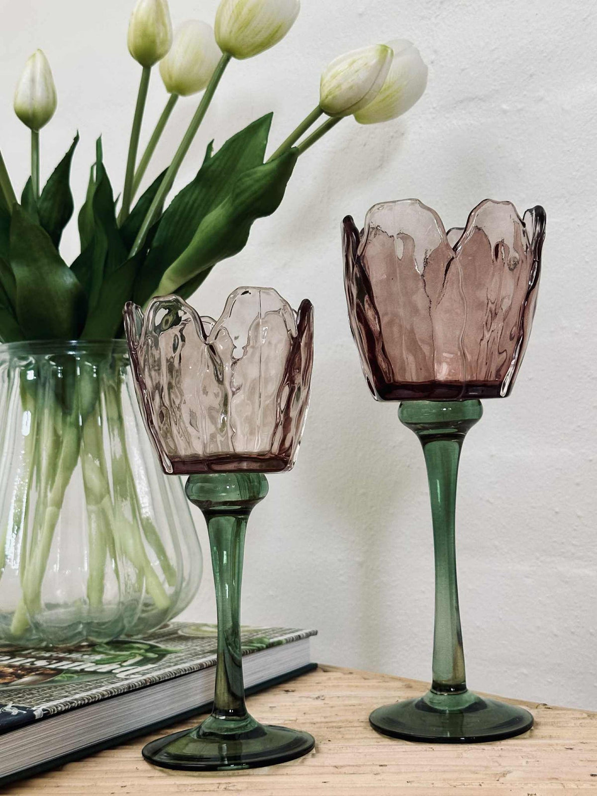 Theelichthouder flower - Roze / groen