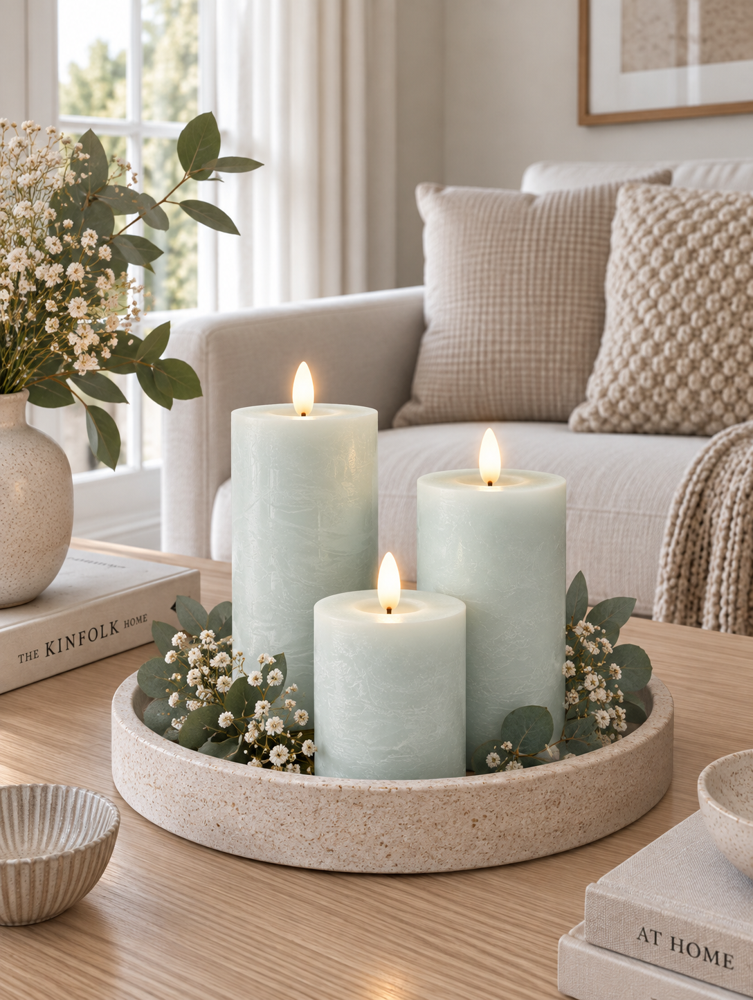 LED Stompkaarsen / Mint – 3 st Rustieke kaarsen