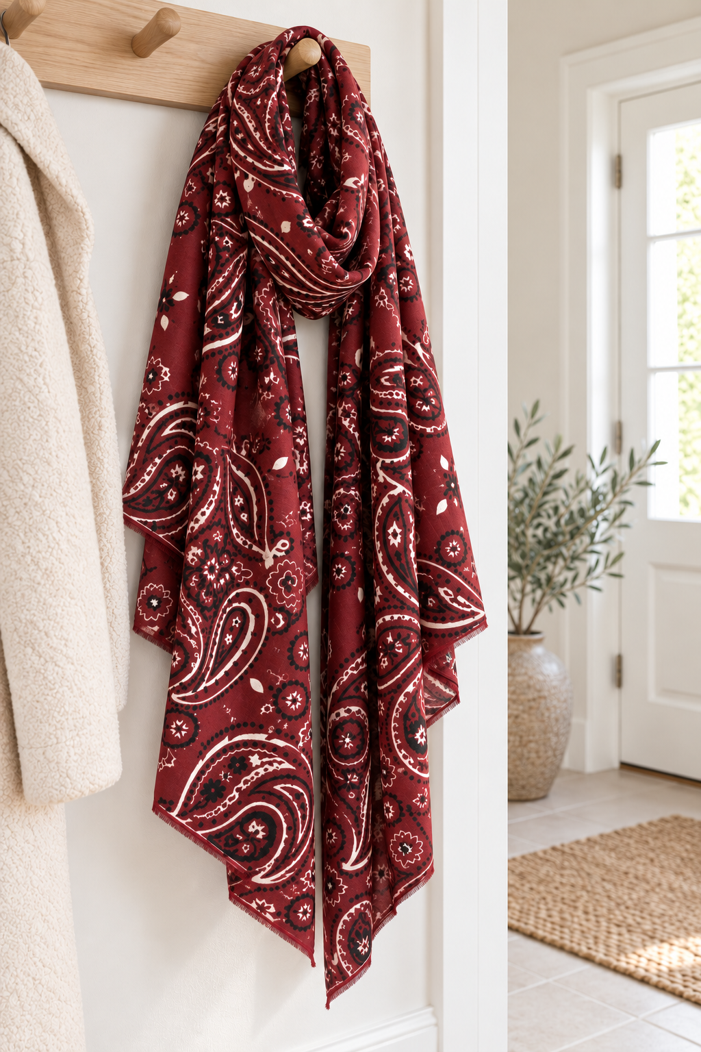 Sjaal viscose/wol - bordeaux