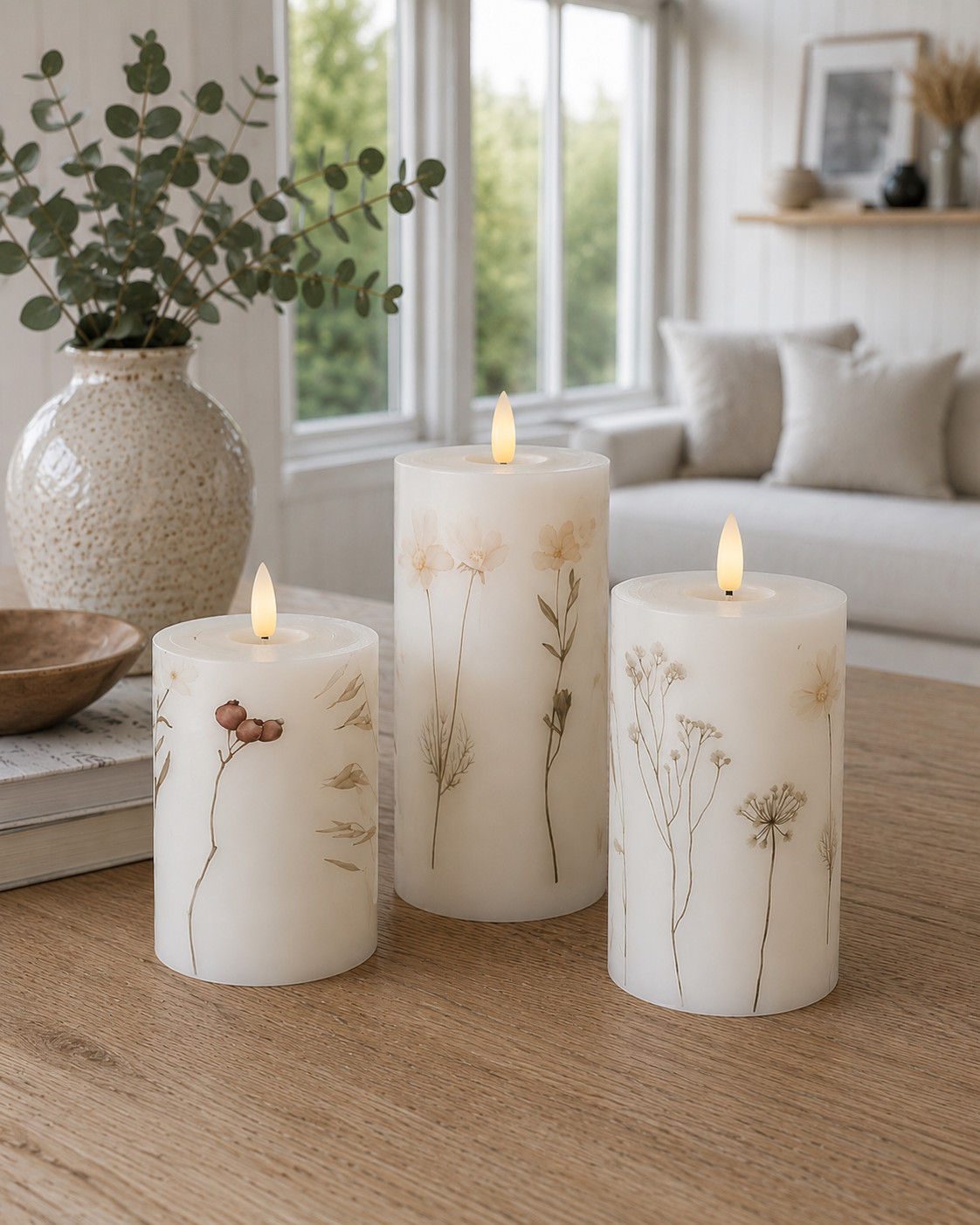 LED stompkaarsen FLOWER – Set van 3 stuks en afstandsbediening