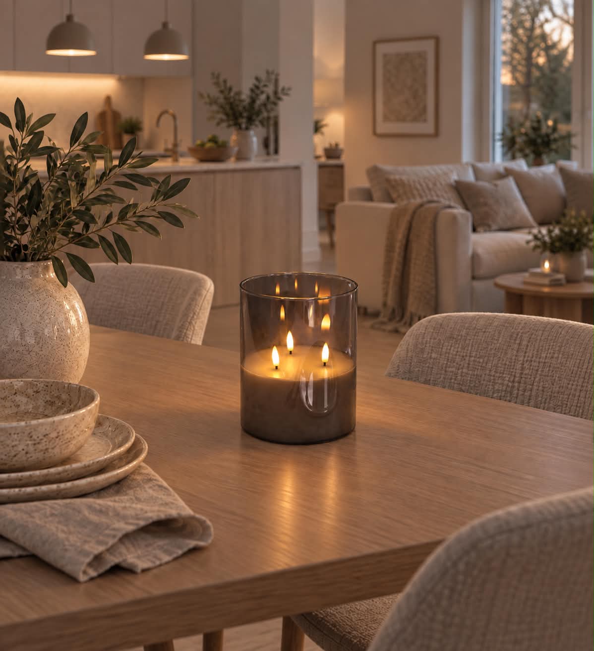 Grote LED blokkaars in glas met 3 wickjes
