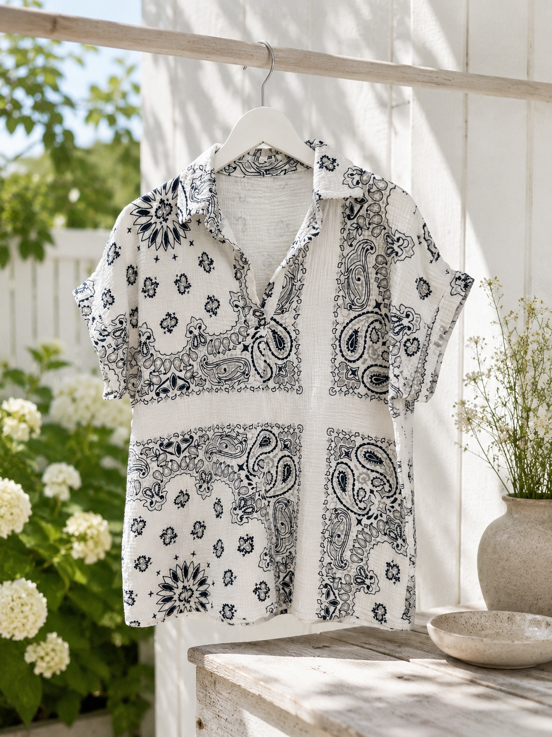 Blouse bandana katoengaas - White