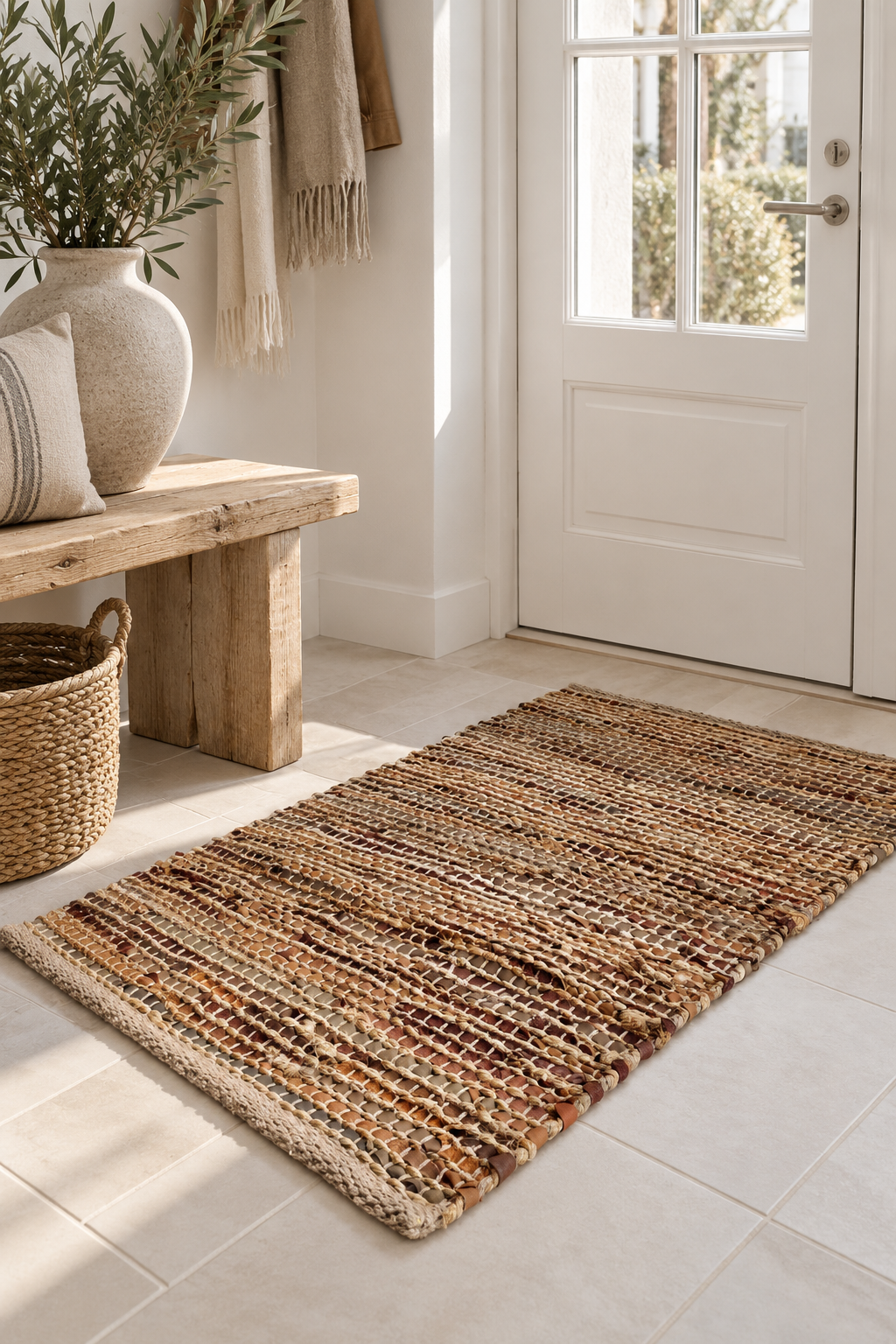 Vloerkleed van leer en jute - Bruin 60×90