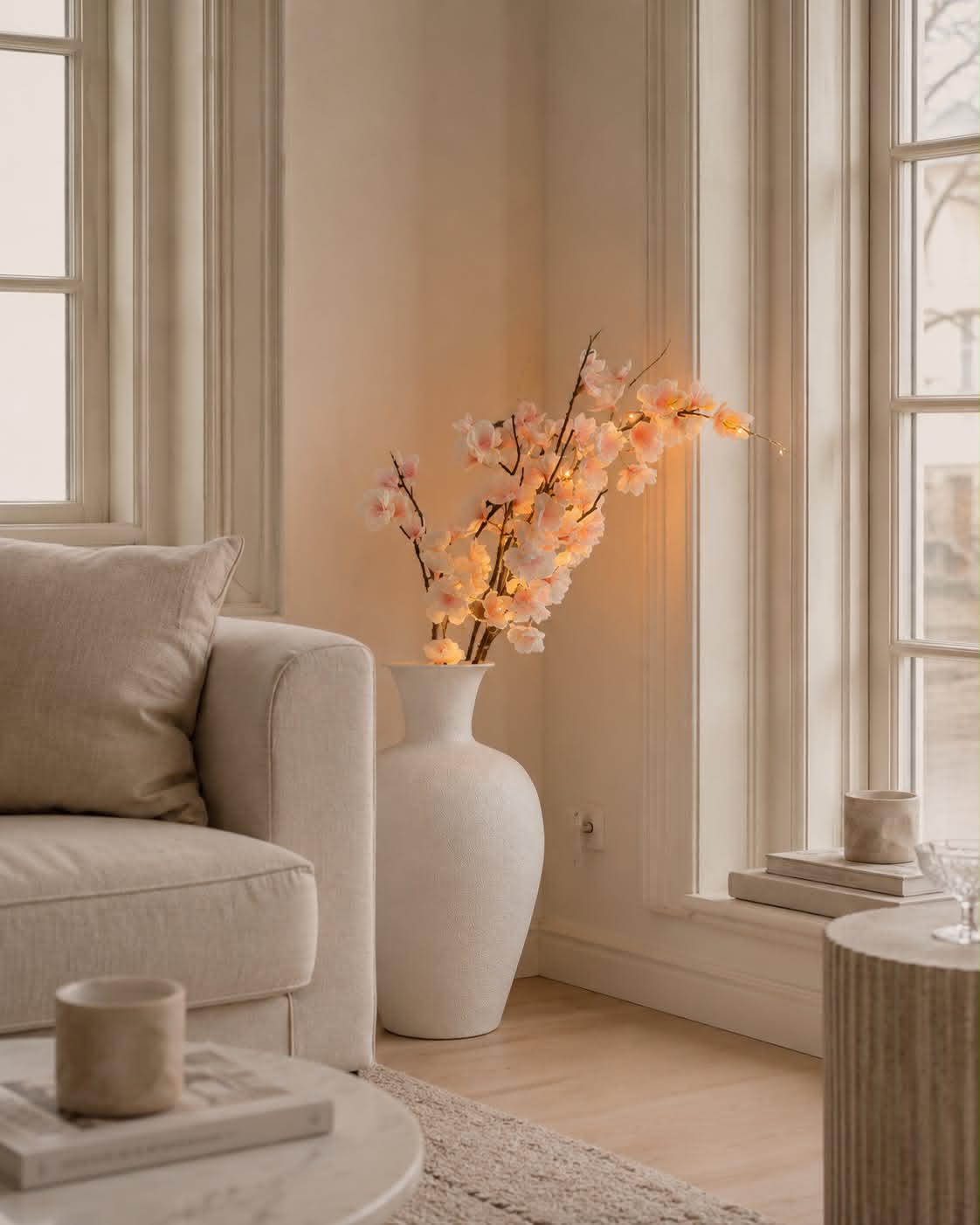Kersenbloesemtak met licht - Roze / wit
