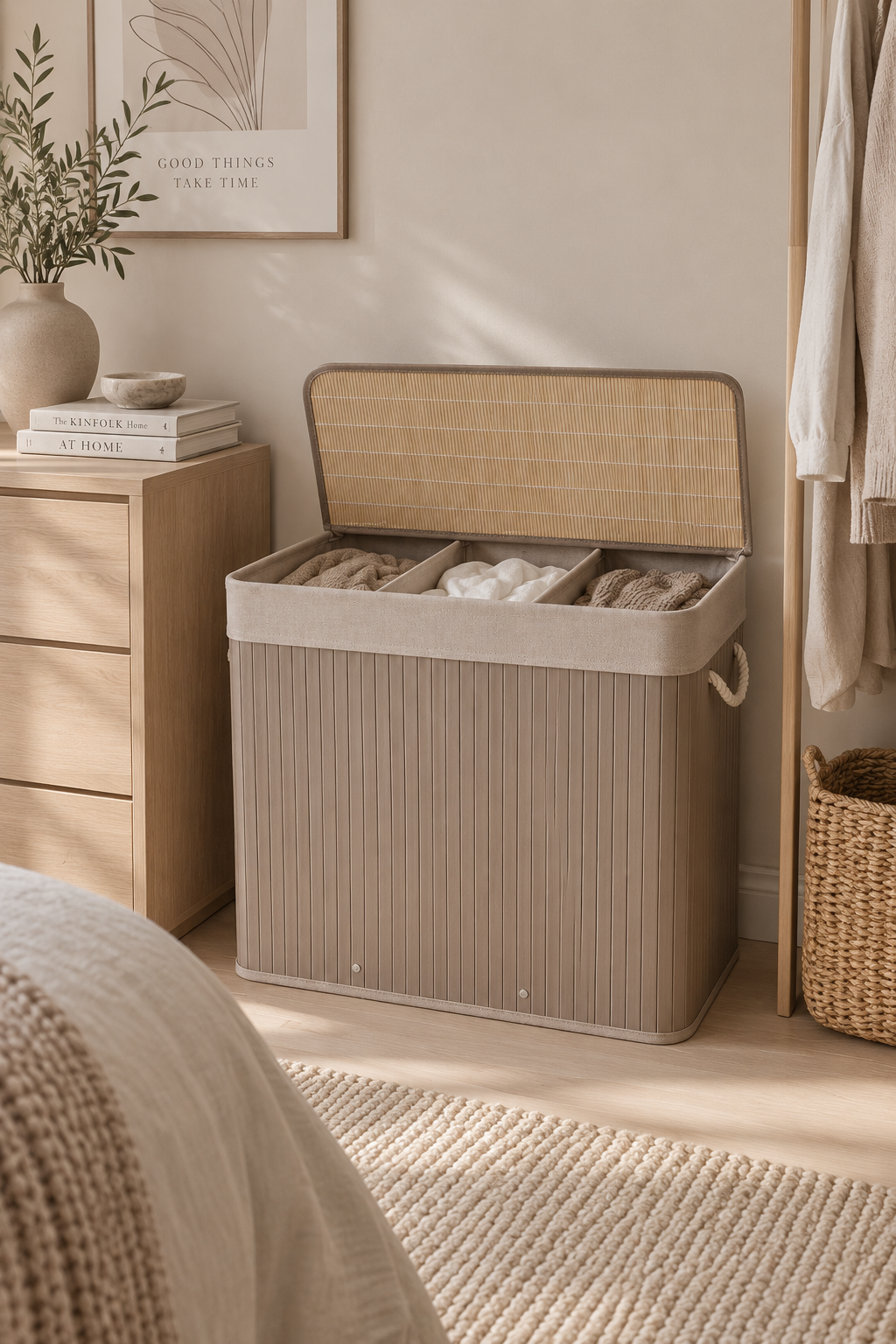 Wasmand Beige – Bamboe met drie vakken