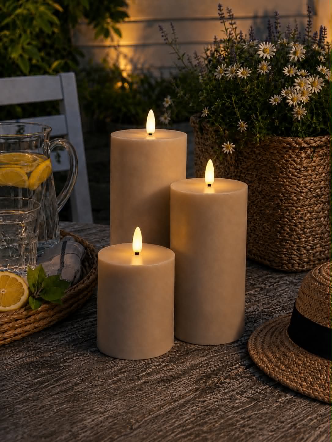 LED buitenblokkaarsen set van 3 stuks – Zand