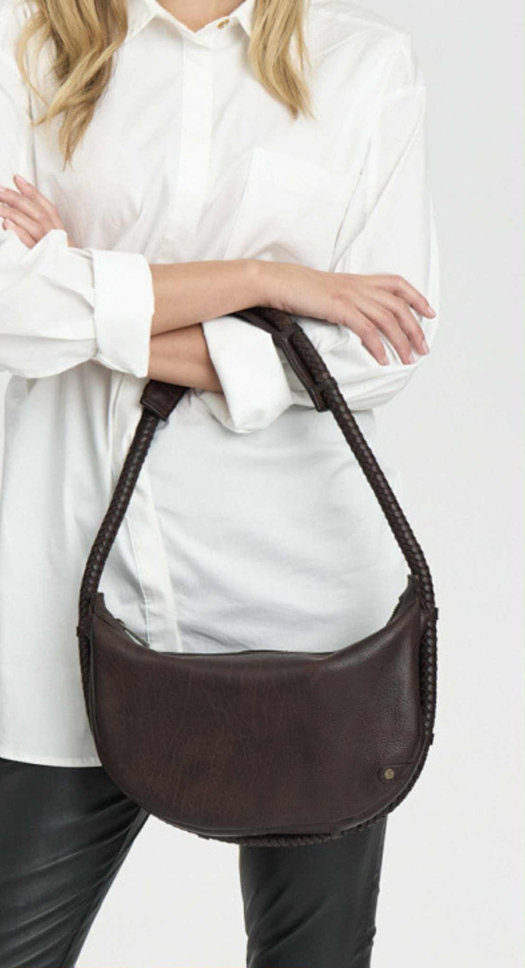 Handtas met mooie gevlochten band - Brown