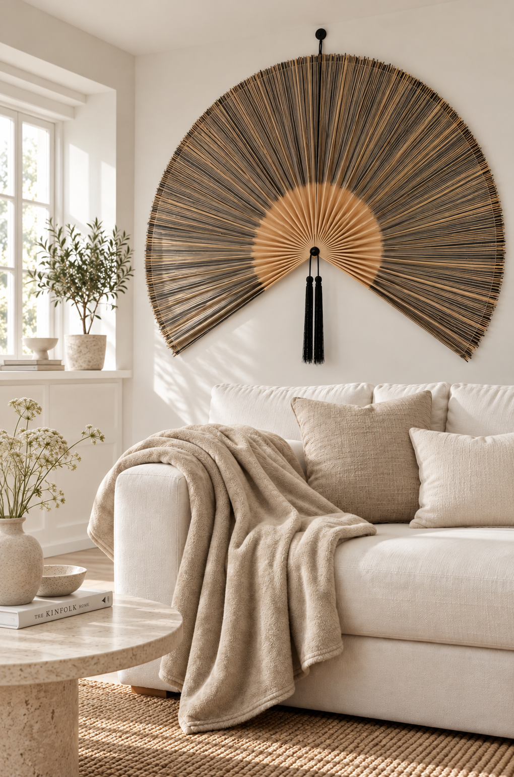 Waaier naturel / zwart gestreept – wanddecoratie