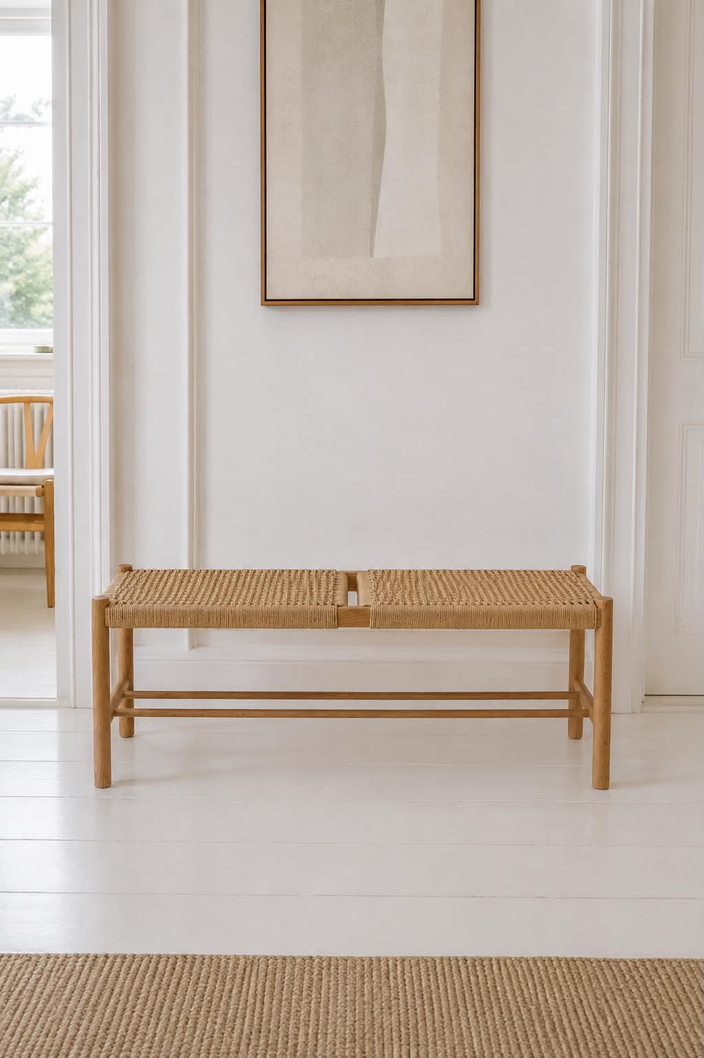 Bank Cotta van massief eikenhout en gevlochten zitting - 110 cm