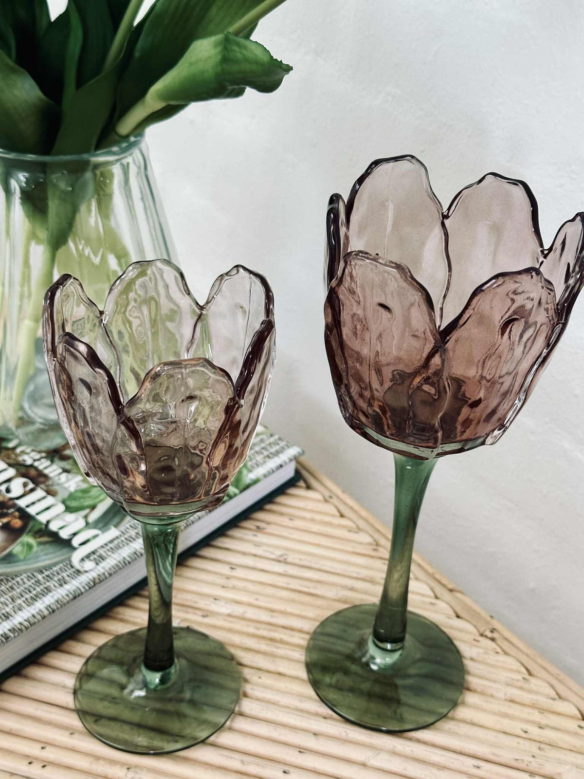 Theelichthouder flower - Roze / groen