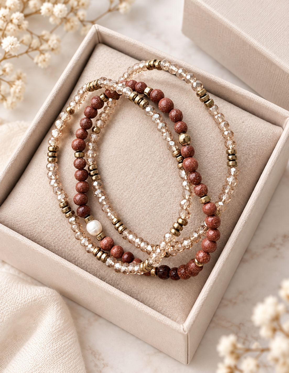 Armband Leah Natuur/Cognac – Set van 3 stuks