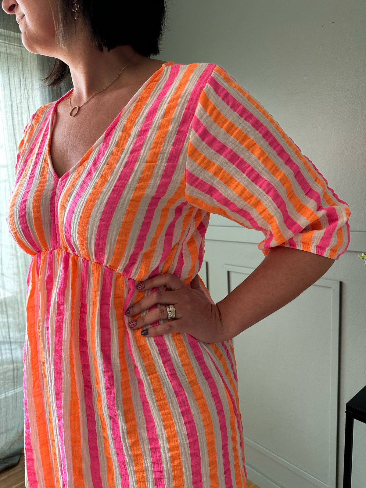 Jurk Andrea - Stripe Fuxia/Orange