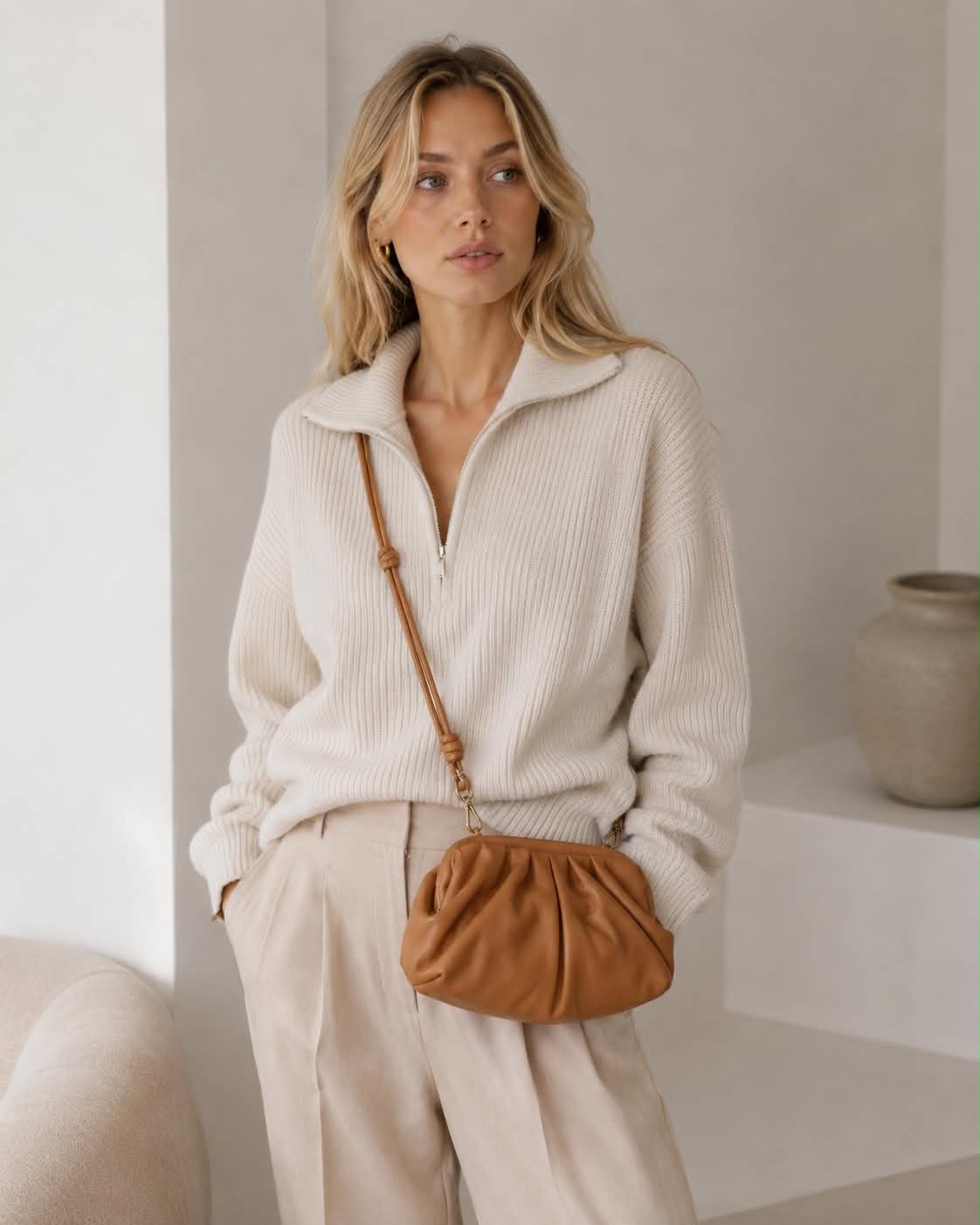 Clutch / leren tas Noha big cognac