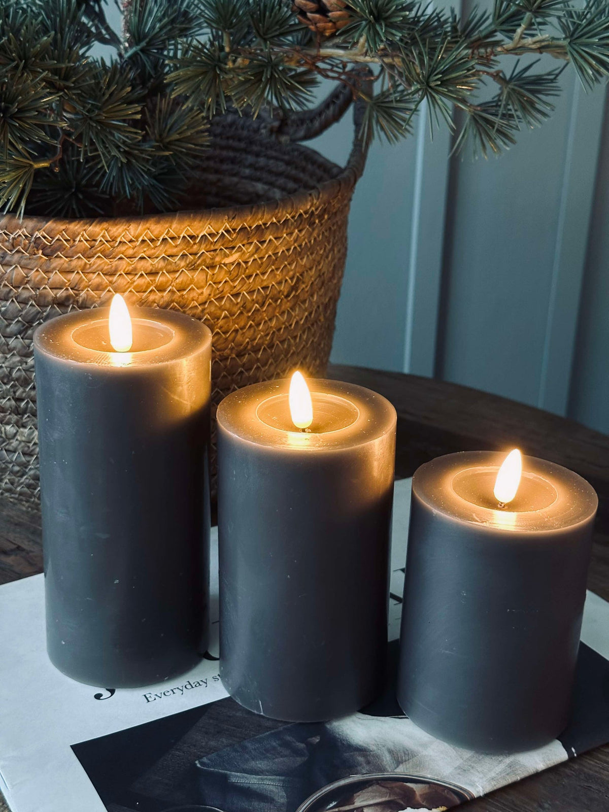 LED Stompkaarsen / Grijs – 3 stuks