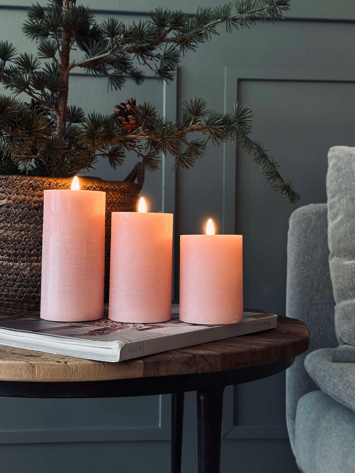 LED Stompkaarsen / Roze – 3 stuks rustieke kaarsen