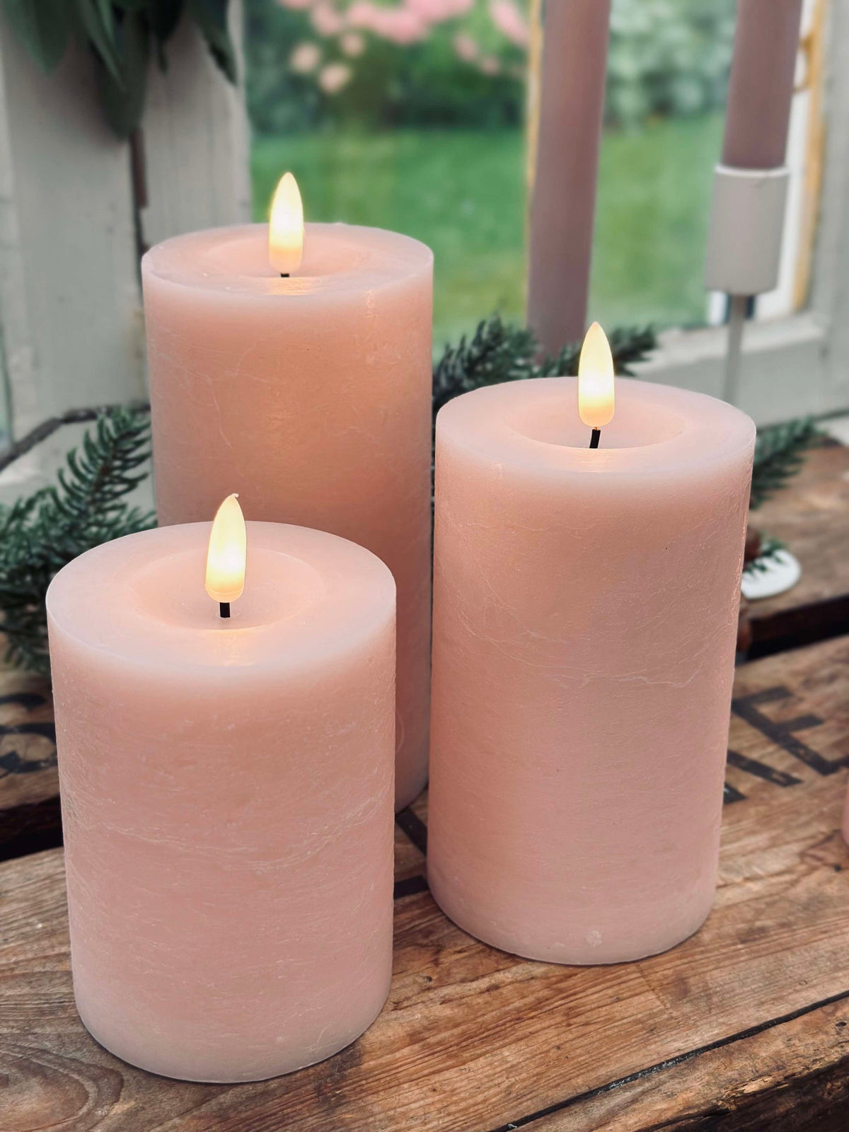 LED Stompkaarsen / Roze – 3 stuks rustieke kaarsen