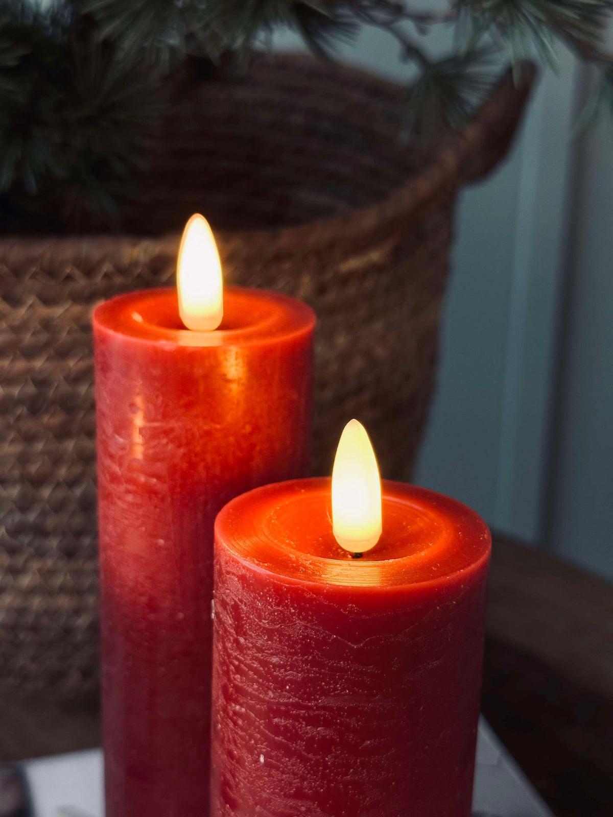 LED Stompkaarsen / Rood – 3 st Rustiek dia 5 cm