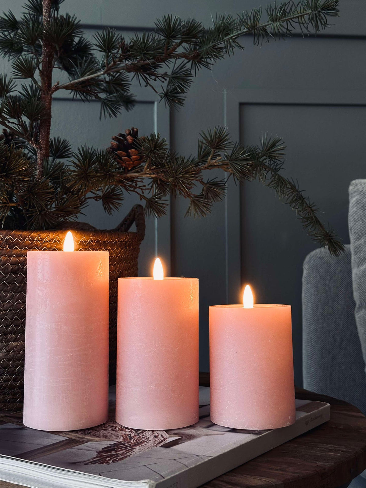 LED Stompkaarsen / Roze – 3 stuks rustieke kaarsen