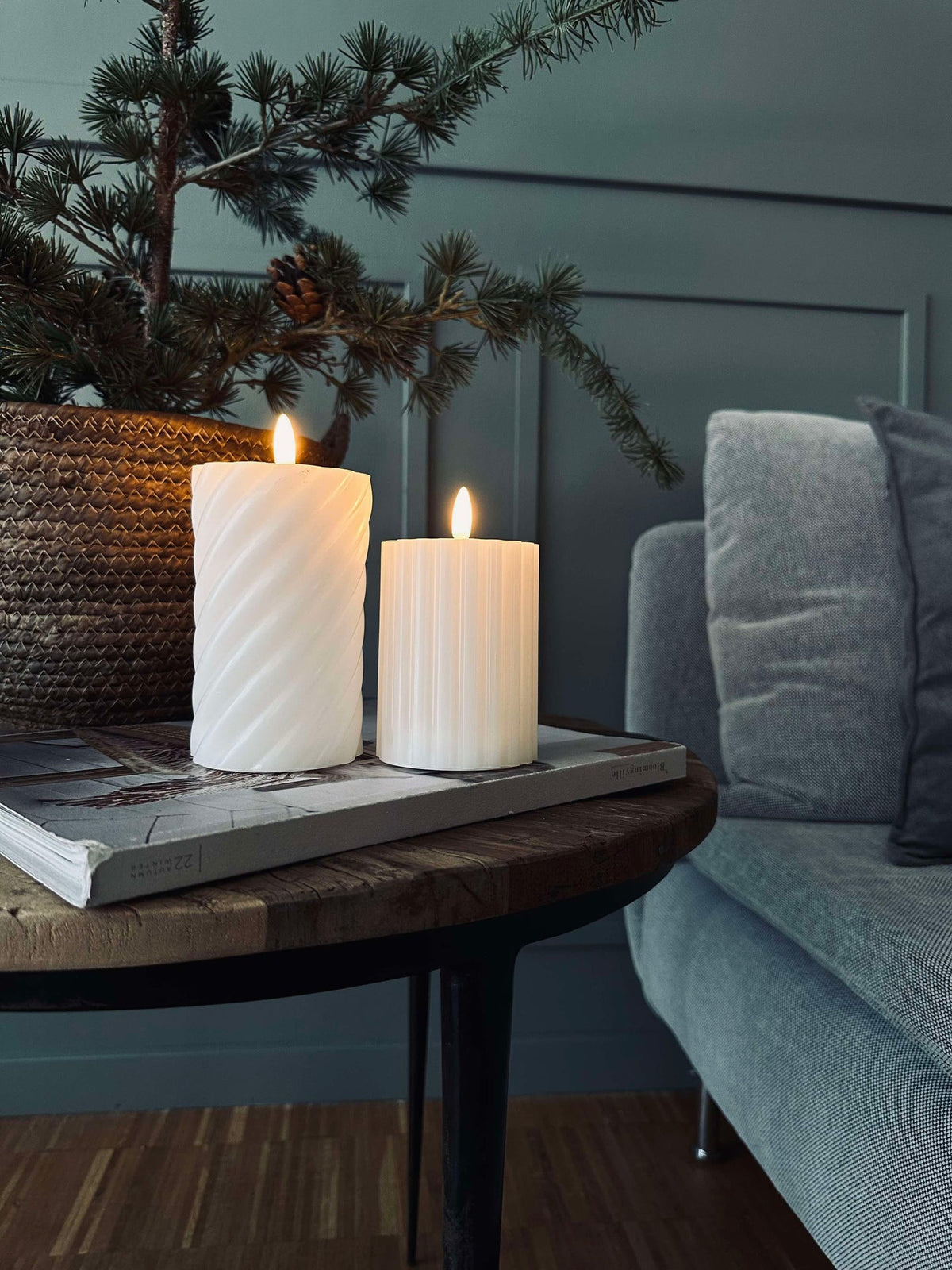LED Blokkaarsen / Design – 2 st. Wit gestreept