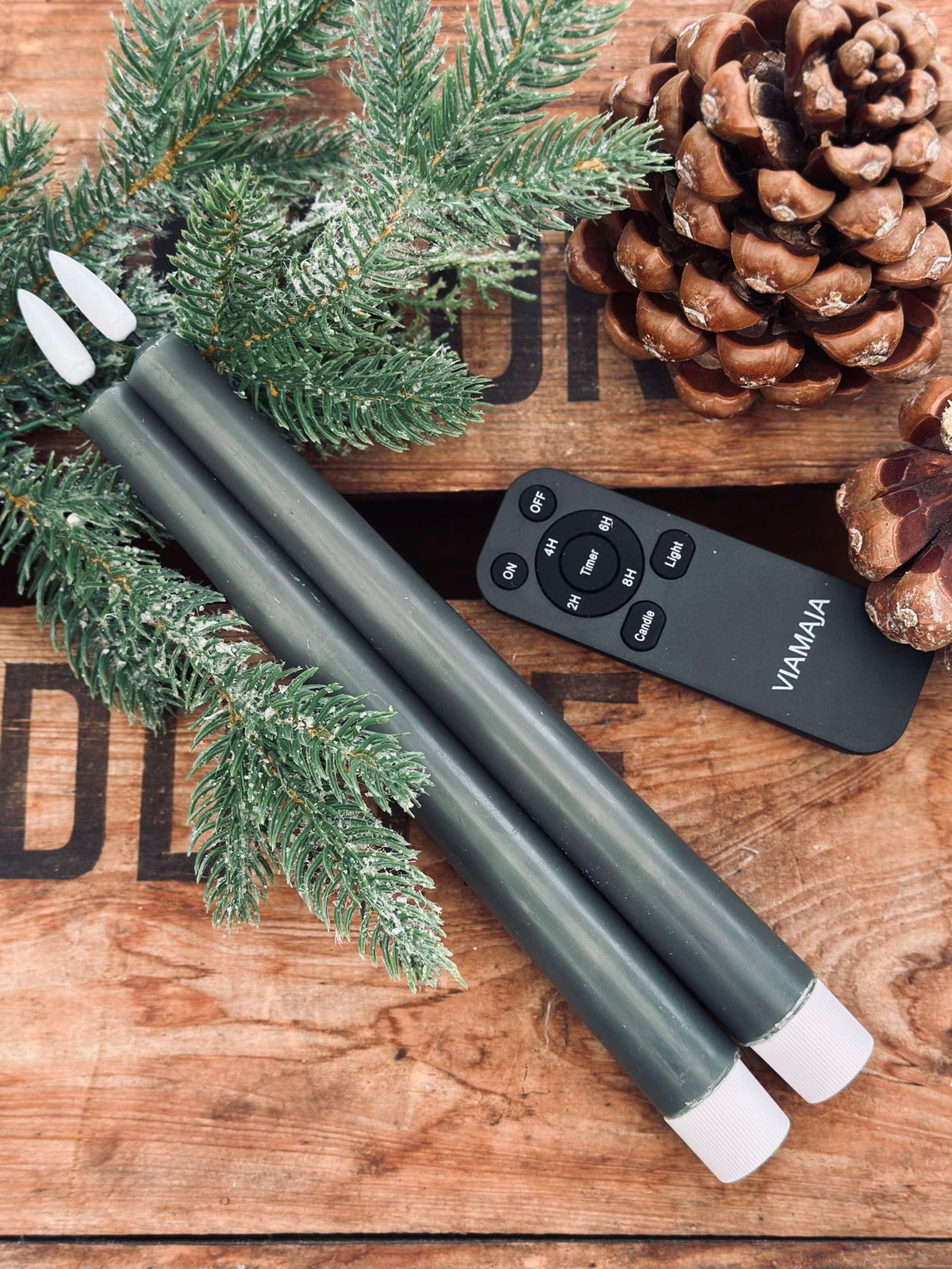 Stolkaarsen / Set van 2 stuks en afstandsbediening – Groen 24 cm