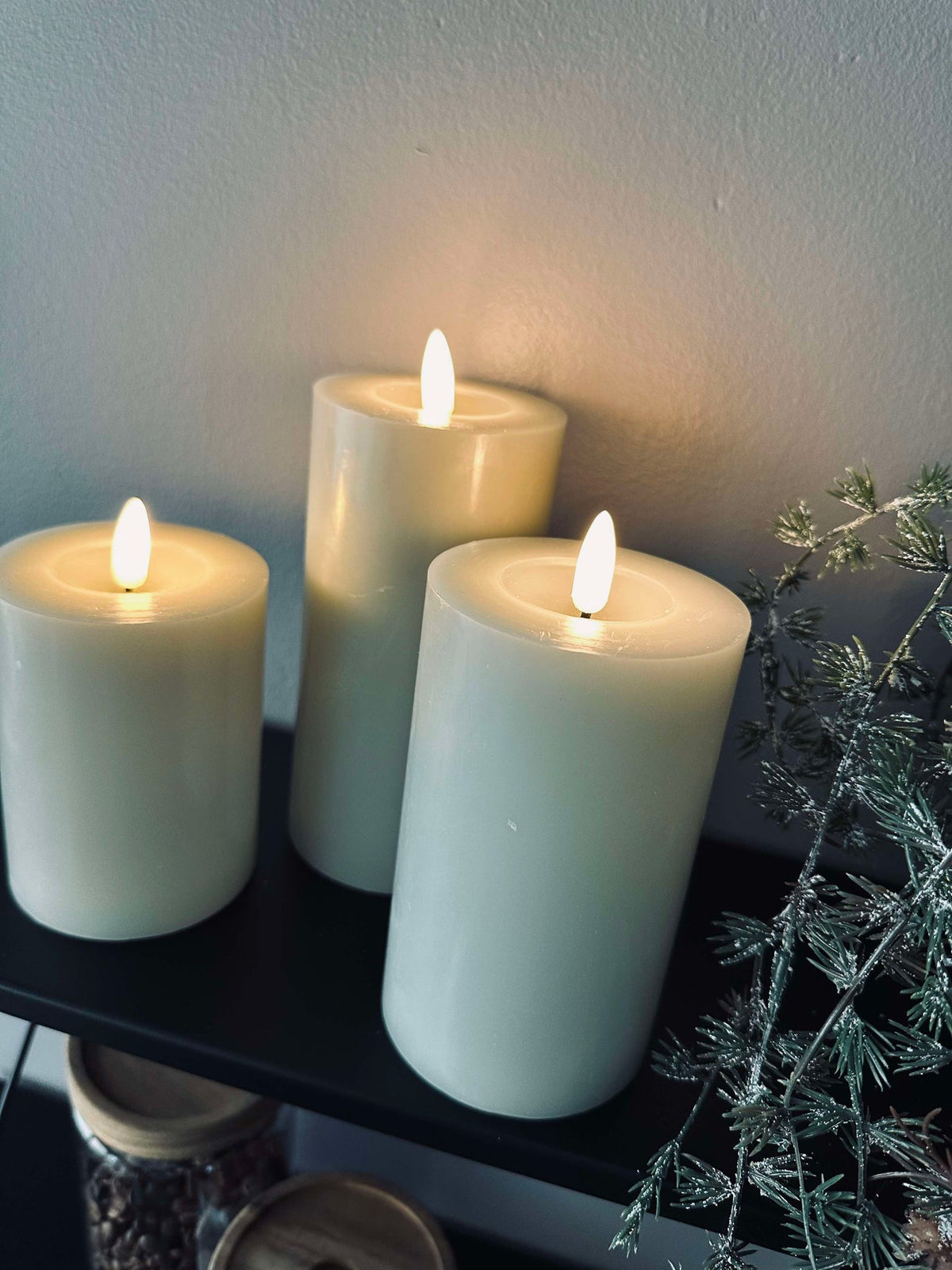 LED Blokkaarsen / Mint – set van 3