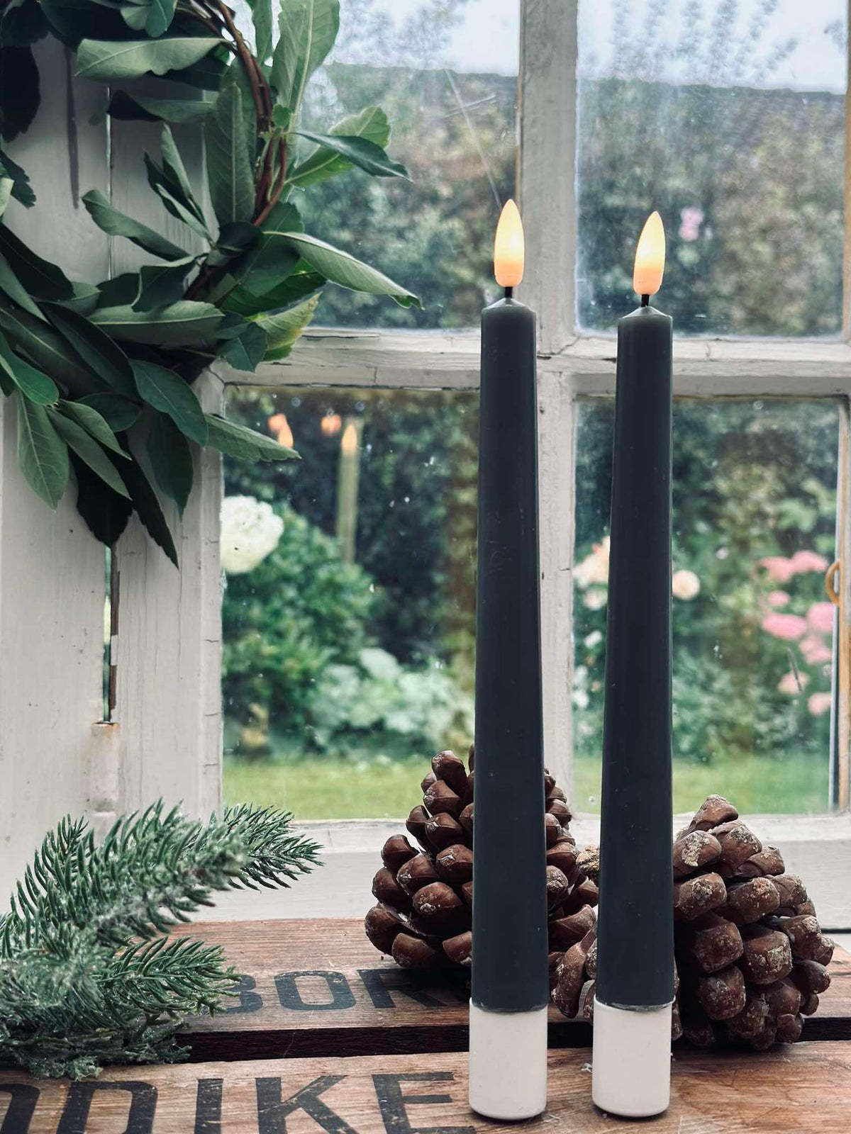 Stolkaarsen / Set van 2 stuks en afstandsbediening – Groen 24 cm