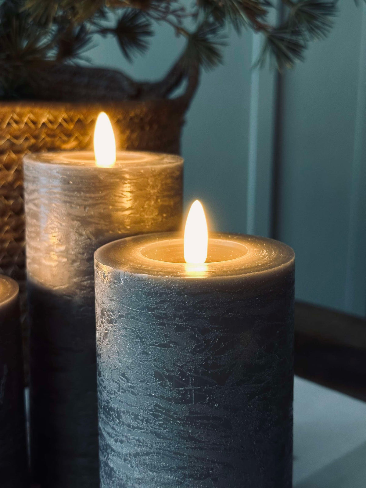 LED Blokkaarsen / Grijs – 3 stuks Rustiek licht