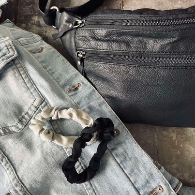 Haarelastieken Scrunchie Black / Grey - 2 st