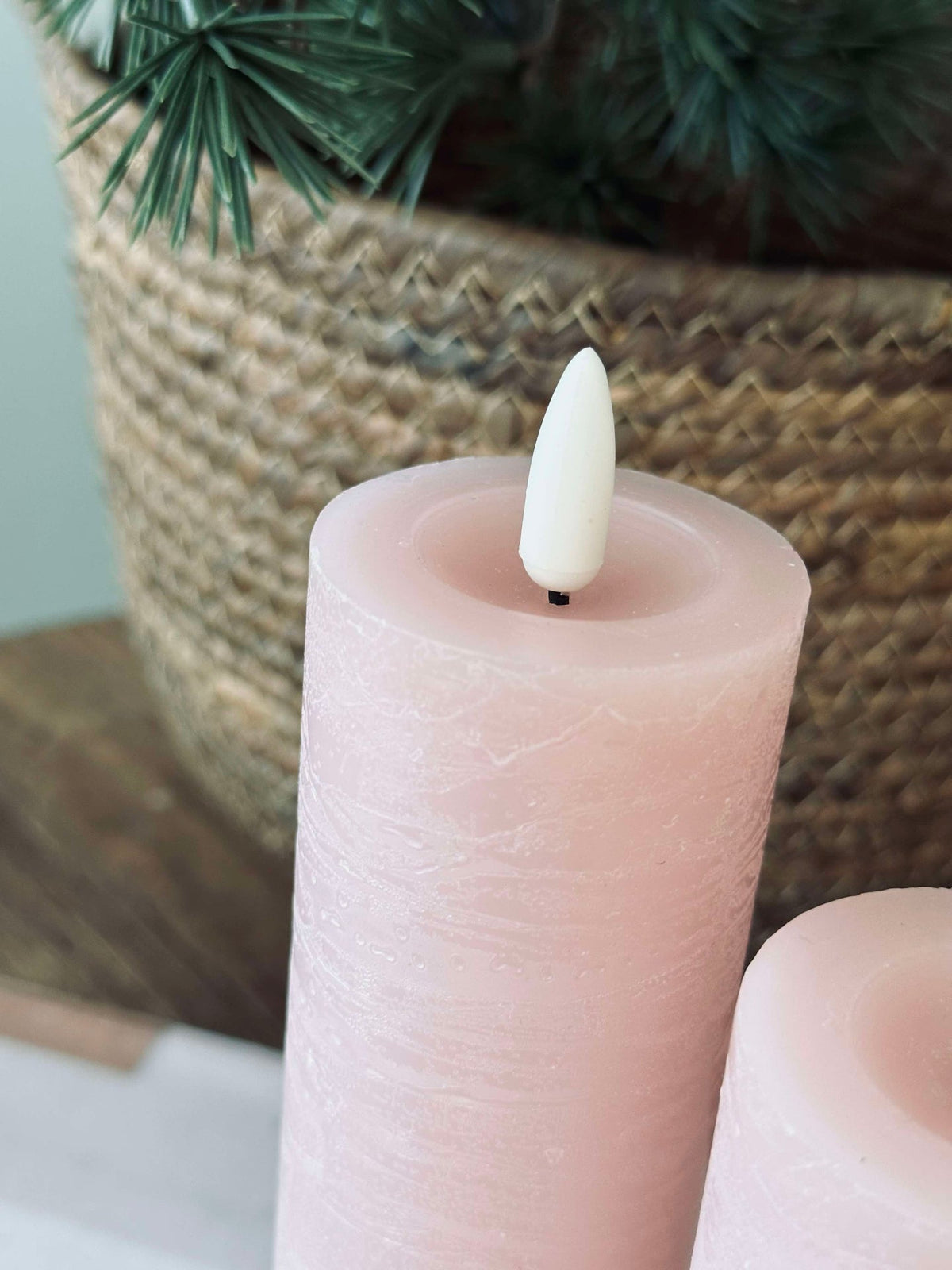LED Blokkaarsen / Roze – 3 stuks Rustiek dia 5 cm