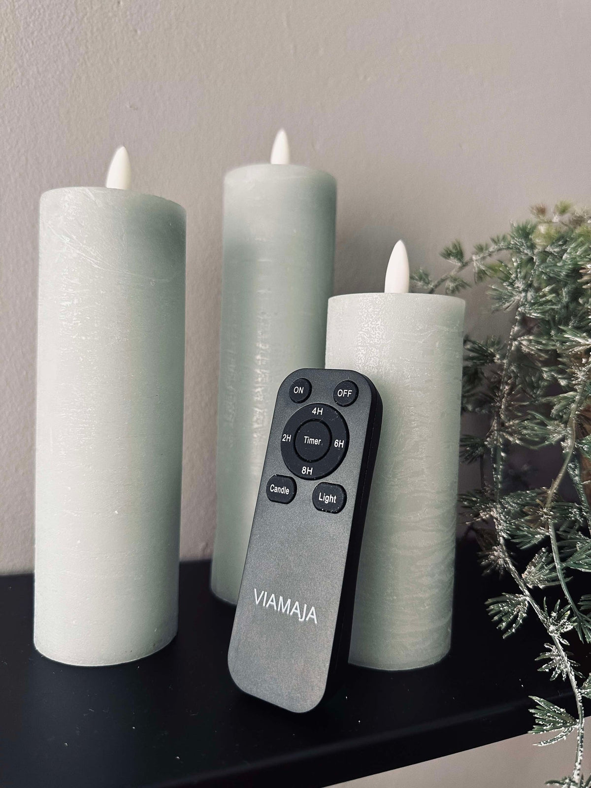 LED Stompkaarsen / Mint – set van 3 rustiek dia 5 cm