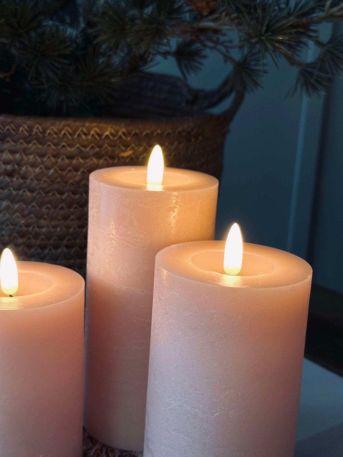 LED Stompkaarsen / Roze – 3 stuks rustieke kaarsen