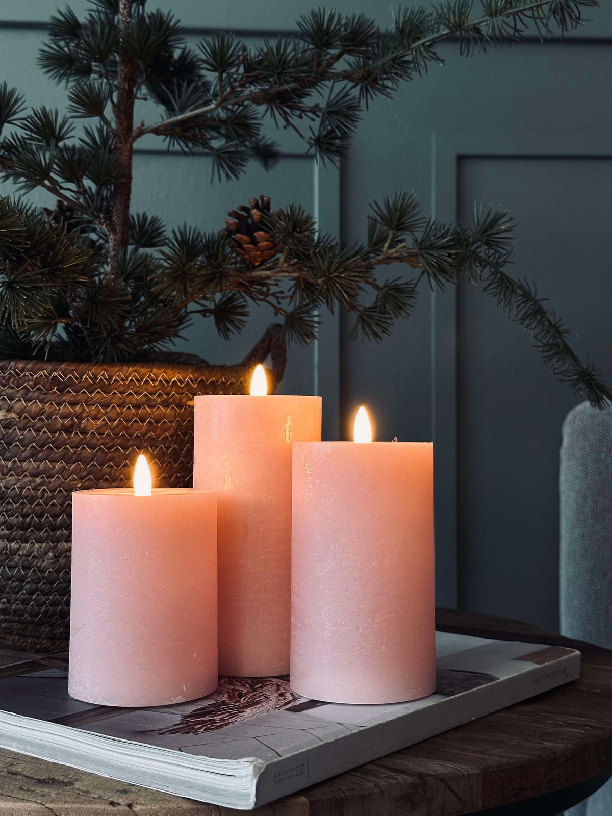 LED Stompkaarsen / Roze – 3 stuks rustieke kaarsen
