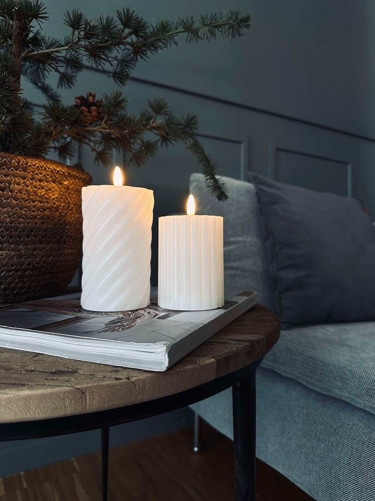 LED Blokkaarsen / Design – 2 st. Wit gestreept